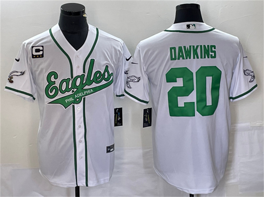 Men's White Philadelphia Eagles #20 Brian Dawkins With C Patch Cool Base Stitched Baseball Jersey
